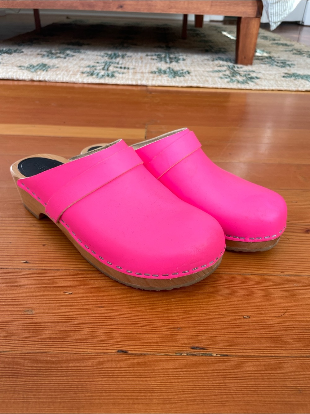 Swedish Hasbeens Neon Pink Clogs